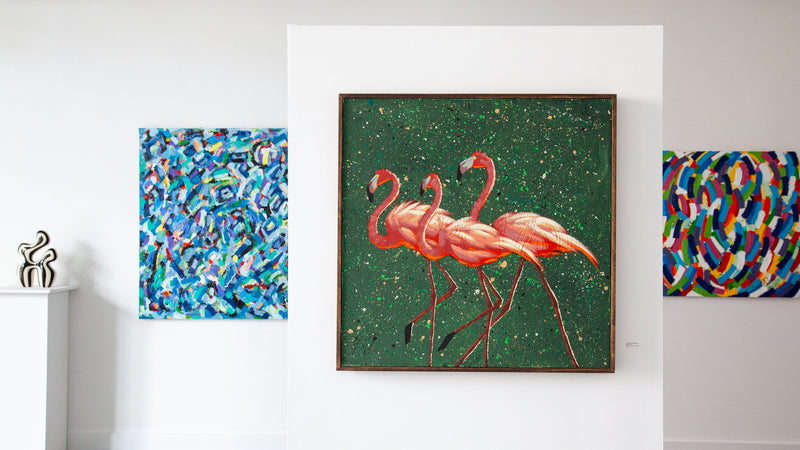 Three Flamingos Marching