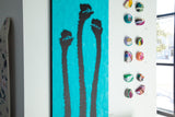 Three Teal Ostriches On Teal