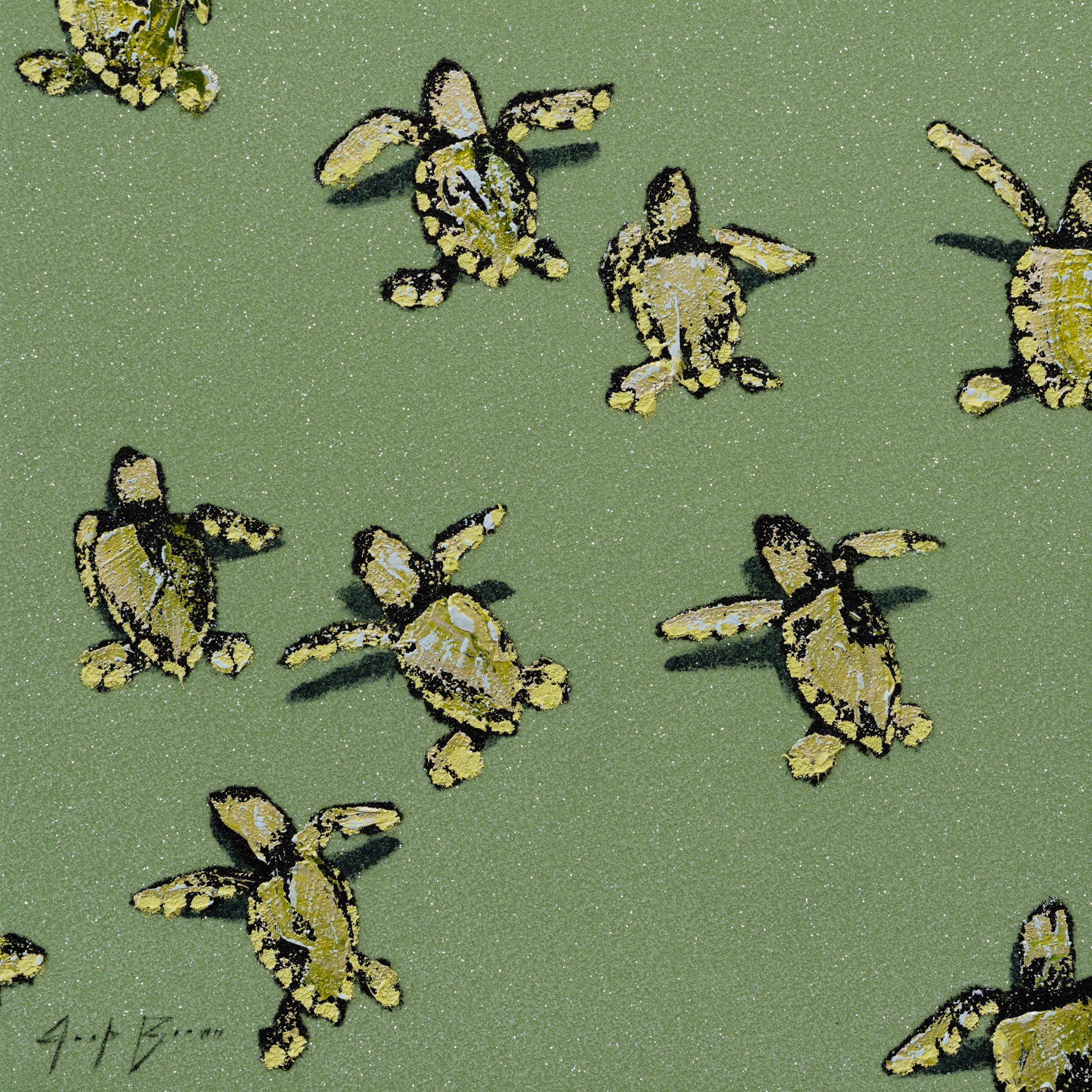 Green Sea Turtles On Green Glittering Beach by Josh Brown – The Miller ...