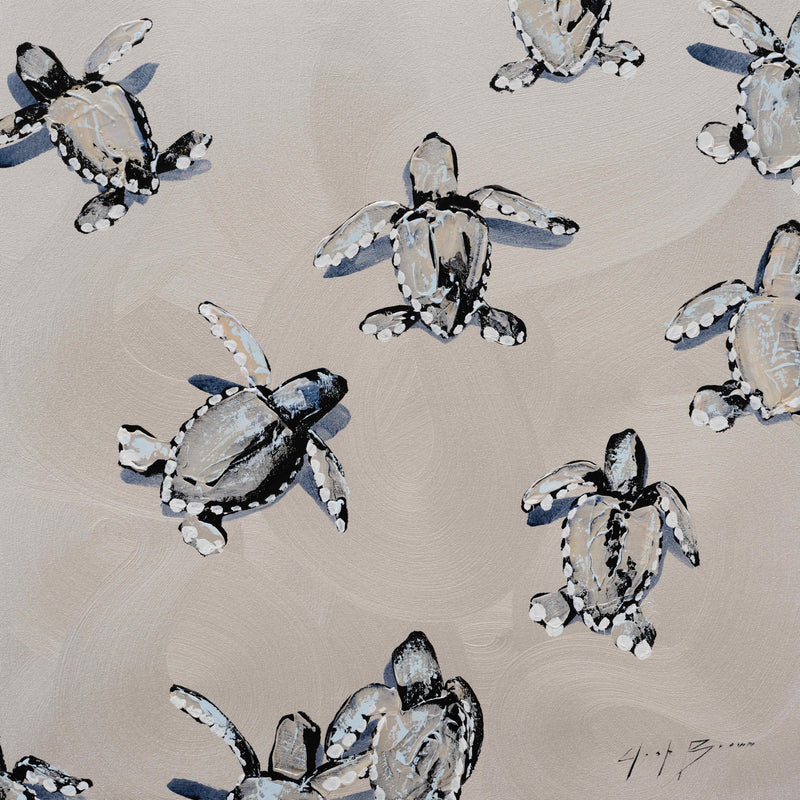 Sea Turtles On Silver Swirls