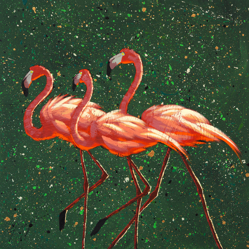Three Flamingos Marching