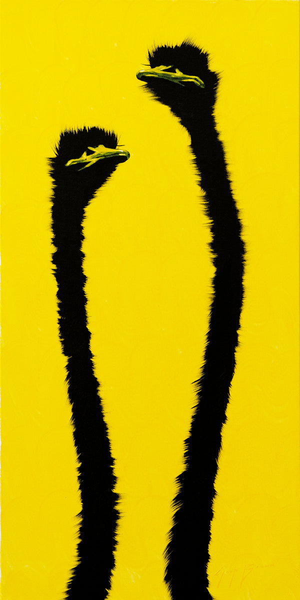 Two Yellow Ostriches On Cadmium Yellow