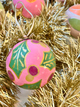 Pink Holly Ornament