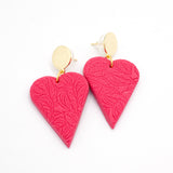 Textured Pink Heart Earrings