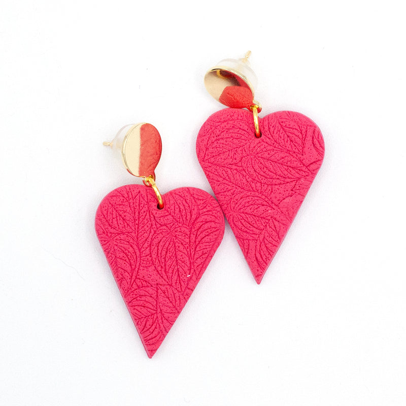 Textured Pink Heart Earrings