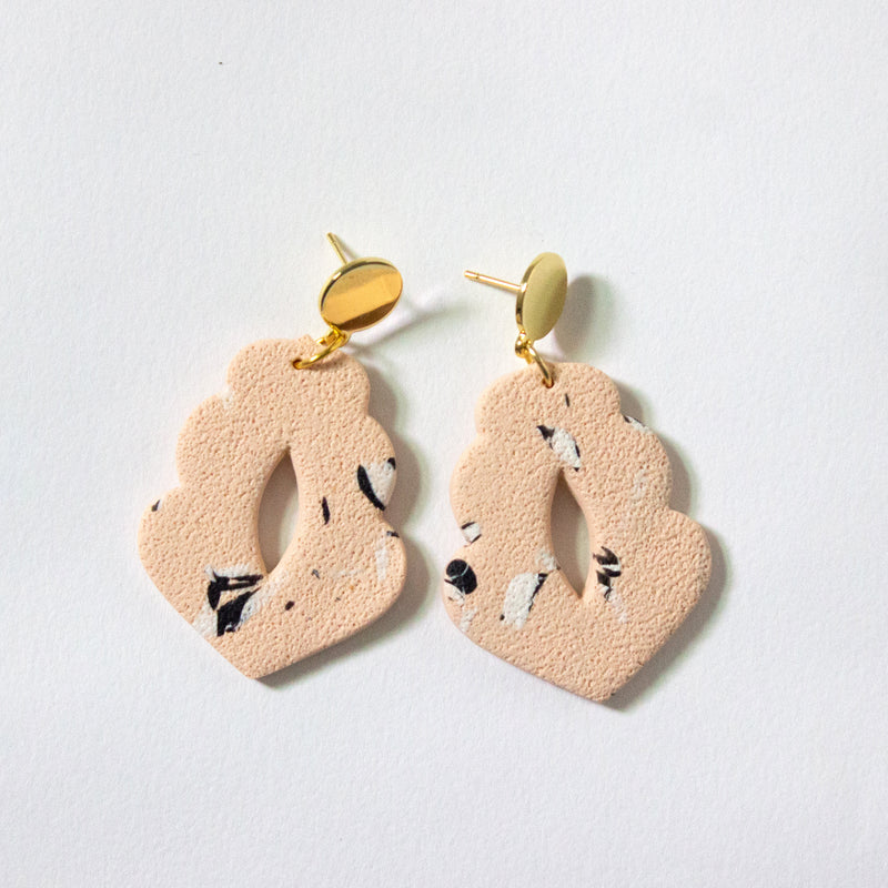Drop // Peach Print + Brass Earrings